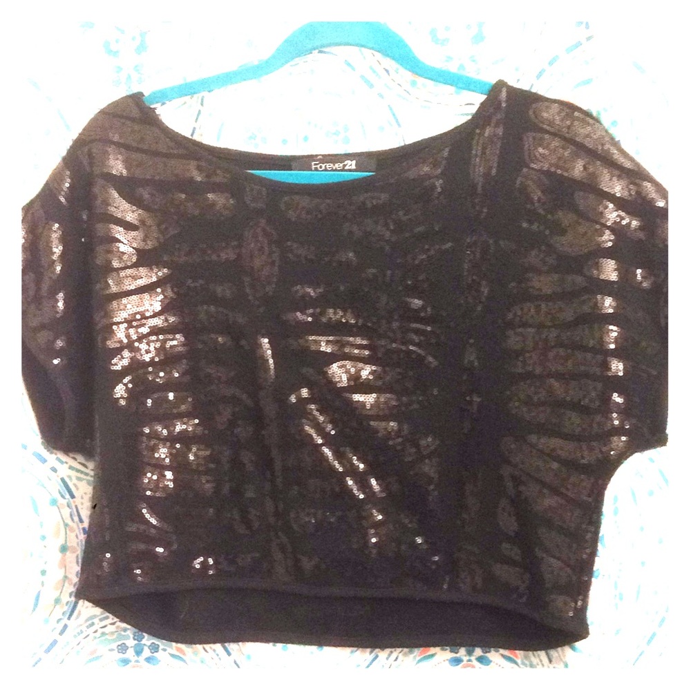 black sequin crop top